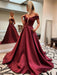 Custom Made Off Shoulder Burgundy Long Prom Dresses with Pocket, Off Shoulder Maroon Formal Dresses, Wine Red Evening Dresses