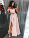 Custom Made Off Shoulder Pink/Gray Prom Dresses, Pink/Gray Formal Dresses with Leg Slit, Graduation Dresses
