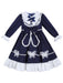 Flower Girl Dresses Navy Blue Designed Neckline Tulle Long Sleeves Knee-Length A-Line Bows Kids Party Dresses