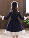 Flower Girl Dresses Navy Blue Designed Neckline Tulle Long Sleeves Knee-Length A-Line Bows Kids Party Dresses