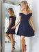 Cute Off Shoulder Navy Blue/Pink Short Prom Dresses, Off Shoulder Navy Blue/Pink Homecoming Dresses, Formal Dresses, Evening Dresses