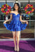 Sparkly Blue Corset Tiered Lace A-Line Short Homecoming Prom Dress