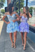Sparkly Blue Corset Tiered Lace A-Line Short Homecoming Prom Dress