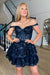Sparkly Blue Corset Tiered Lace A-Line Short Homecoming Prom Dress