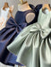 Cute Satin Princess Ball Gown Mini Flower Girl Dresses with Bow