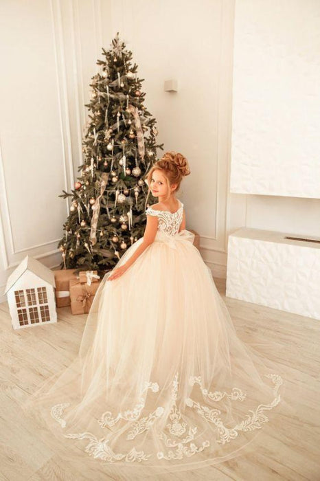 Cute White Lace Tulle Princess Girls Birtrhday Christmas Party Dress - Flower Girl Dresses