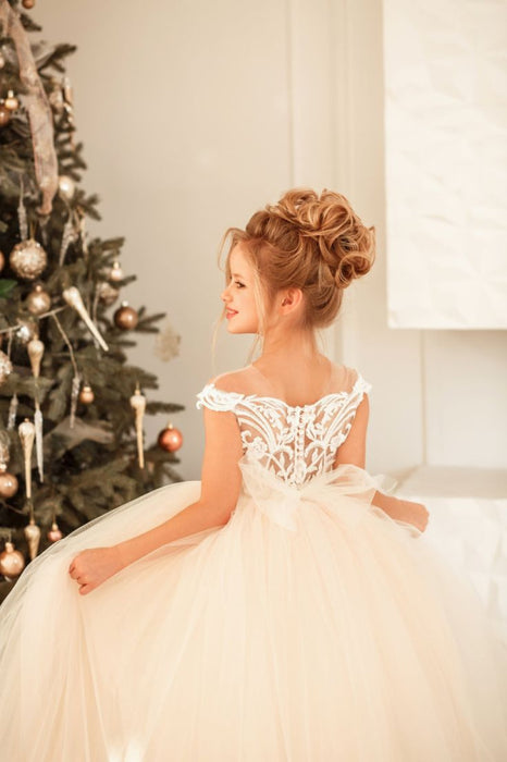 Cute White Lace Tulle Princess Girls Birtrhday Christmas Party Dress — Bridelily