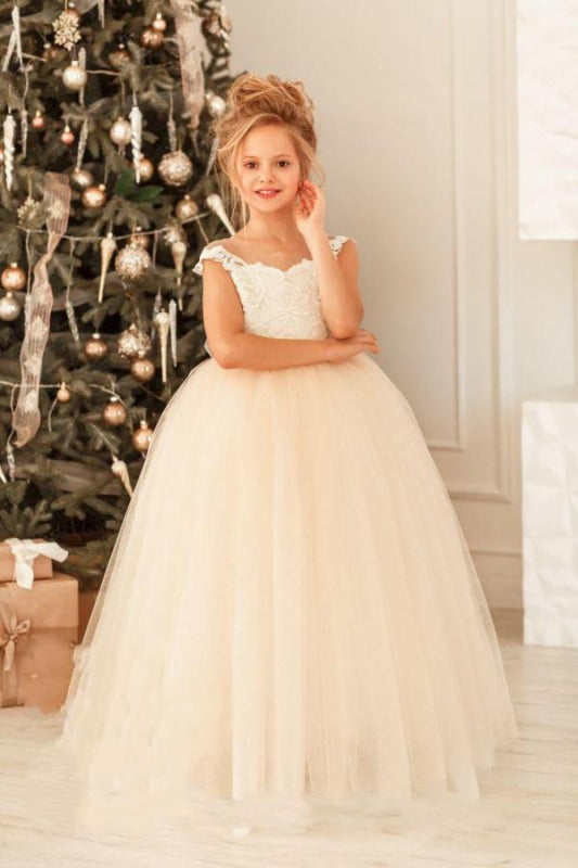 open lace back dress Cute White Lace Tulle Princess Girls Birtrhday Christmas Party Dress —  Bridelily