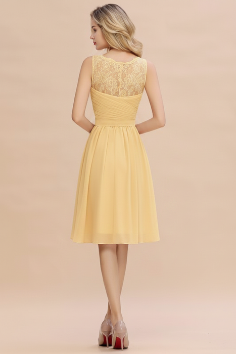 Daffodil Ruffle Chiffon Short Bridesmaid Dress Sleeveless V-Neck Aline Knee Length Homecoming Dress - Prom Dresses