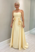 Light Yellow Satin Mother of the Bride Dress Strapless with Flowers - Prom Dresses