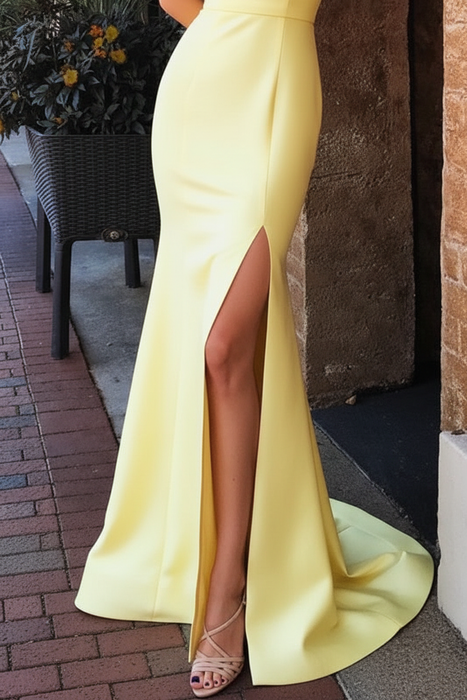 Daffodil Strapless Split Long Party Dress Sexy Simple Mermaid Prom Gown - Prom Dresses