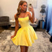 Daffodil Strapless Mini Homecoming Dress with Bow & Beaded Neckline