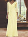 V-Neck 3/4 Sleeve Floor-Length Sequined Mother of the Bride Sheath Dress
