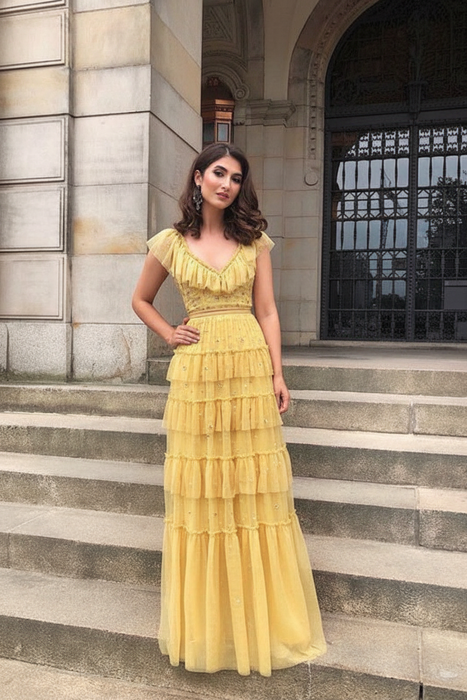 open lace back dress Daffodil Simple One Shoulder Satin Floor Length Prom Dress with Flower –  cherishgirls main image 1