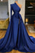 Dark Blue Long Sleeve Mermaid Prom Dress with Split