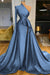 Dark Blue Long Sleeves Mermaid Prom Dress Split - Prom Dresses
