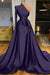 Dark Blue Long Sleeves Mermaid Prom Dress Split - Prom Dresses