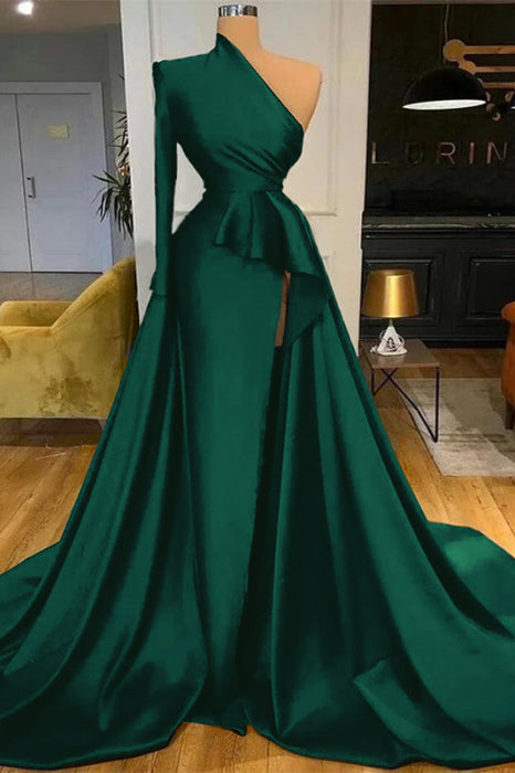 Dark Blue Long Sleeves Mermaid Prom Dress Split - Prom Dresses