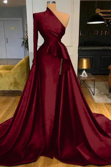 Dark Blue Long Sleeves Mermaid Prom Dress Split - Prom Dresses