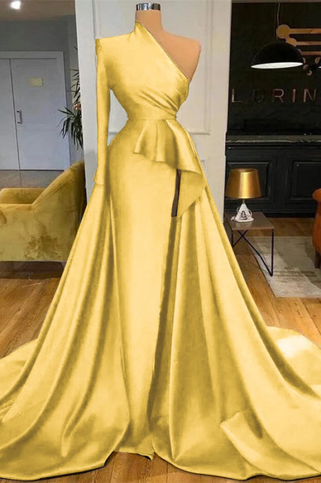 Dark Blue Long Sleeves Mermaid Prom Dress Split - Prom Dresses