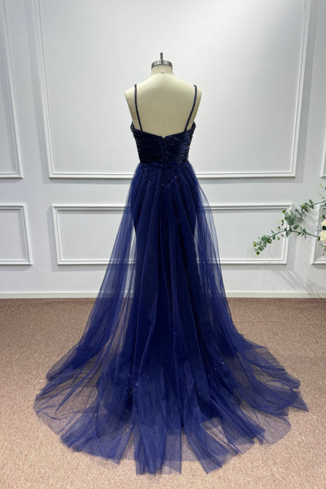 Dark Blue Spaghetti Straps Sequins Mermaid Prom Dress - Prom Dresses