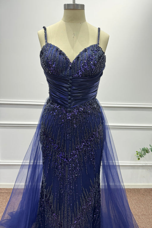 Dark Blue Spaghetti Straps Sequins Mermaid Prom Dress - Prom Dresses