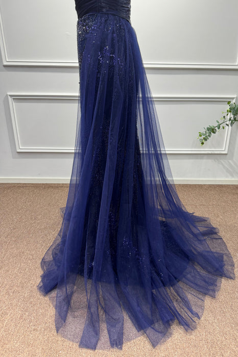 Dark Blue Spaghetti Straps Sequins Mermaid Prom Dress - Prom Dresses