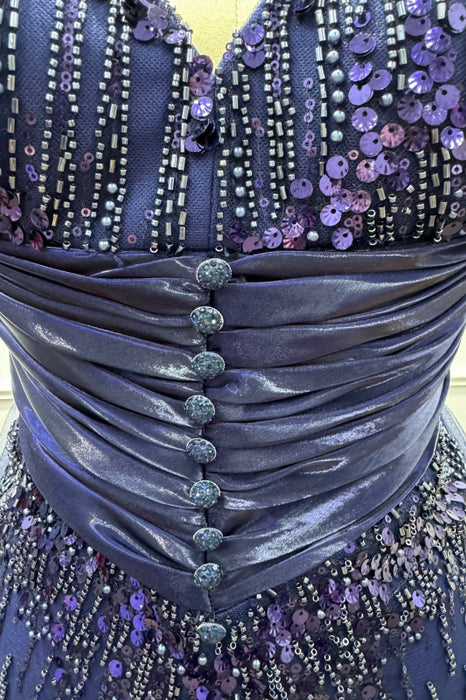 Dark Blue Spaghetti Straps Sequins Mermaid Prom Dress - Prom Dresses