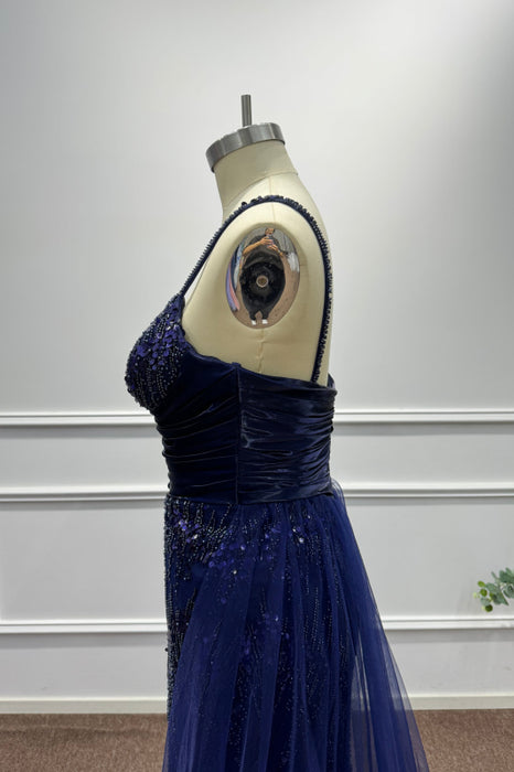 Dark Blue Spaghetti Straps Sequins Mermaid Prom Dress - Prom Dresses