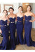 Latest Elegant Eye-catching Dark Blue Sweetheart Bridesmaid Dress Long Mermaid Strapless Prom Gown with Belt - Prom Dresses