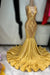 Dark Gold Sleeveless Appliqu¨¦ Mermaid Prom Dress