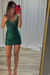 Dark Green Spaghetti Straps Satin Tight Short Homecoming Dress with Beadings