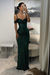 Dark Green Sparkly Sequins Mermaid Prom Dress Spaghetti Straps Ruffles Evening Gowns