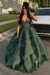 Dark Green Spaghetti Straps Tulle Aline Prom Dress Floral Tiered Ruffles Corset Formal Dress