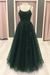 Dark Green A Line Lace Long Prom Dresses