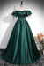 Dark Green A-Line Pleated Off-The-Shoulder Prom Dress