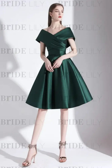 Off-Shoulder Black Cocktail Dress A-Line Satin Evening Dress-Bridelily Off-Shoulder Black Cocktail Dress A-Line Satin Evening Dress-Bridelily