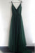 Dark Green A Line V Neck Spaghetti Straps Tulle Prom Dresses
