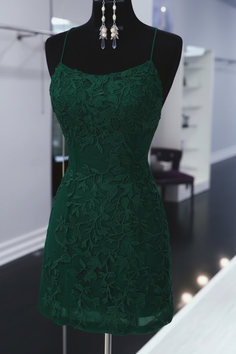 Dark Green Lace Formal Graduation Homecoming Dresses