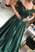 Dark Green Off-the-Shoulder Lace Applique Satin Aline Evening Dresses
