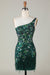 Sparkly Dark Green Tight Short Beaded Homecoming Dress with Feathers