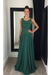 Dark Green Chiffon A-Line Prom Dress Scoop Neck with Lace Appliques