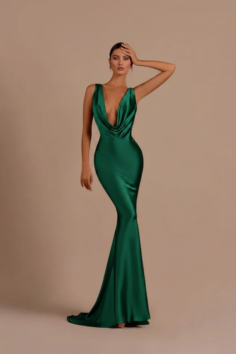 Dark Green Elegant Champagne Mermaid Prom Dress Long Slimming