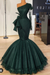 Dark Green Glitter Mermaid Prom Dress Long Sleeves Floral Lace Party Dress - Prom Dresses