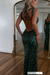 Dark Green Glitter Sequins Sleeveless V Neck Prom Dress Long with Split