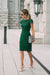 Dark Green Lace Formal Dresses Knee Length Mother of the Bride Dress Cap Sleeves
