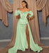 Dark Green Long Sleeve Sweetheart Mermaid Prom Dress with Front Split and Belt