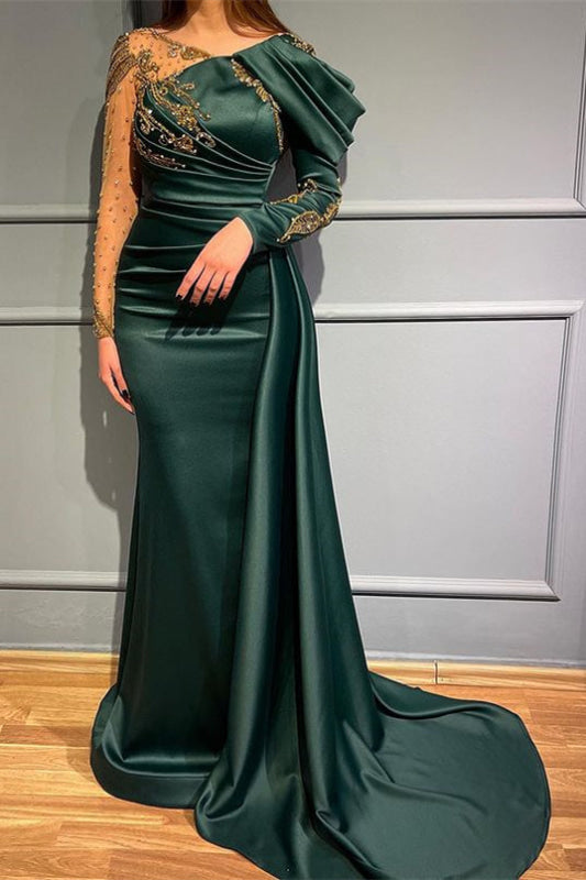 Classy Dark Green Long Mermaid Sleeveless Evening Party Gowns Long Slit Online
