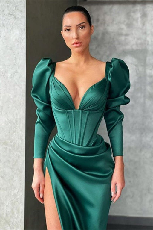 Dark Green Long Sleeves Mermaid Prom Dress