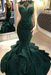 Dark Green Mermaid Beads Prom Dresses Appliques Evening Dresses